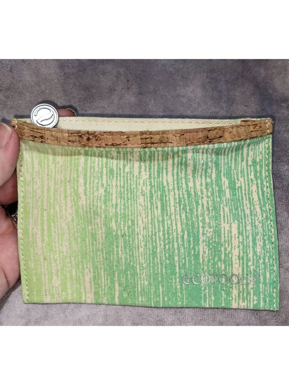 Boho EcoTools Green Cork Trim Cosmetic Makeup Zipper Pouch Travel Bag